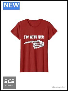 Women's I'm With Her Skeleton Halloween Costume Graphic Tee